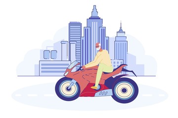 Active Pensioner Riding Motorbike on Cityscape