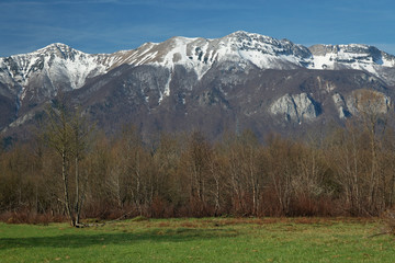 Fototapeta na wymiar Lika highland and Velebit mountain in early spring, Croatia