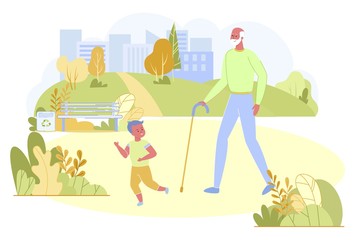 Boy and Grandfather Walking in Summer City Park © Svitlana