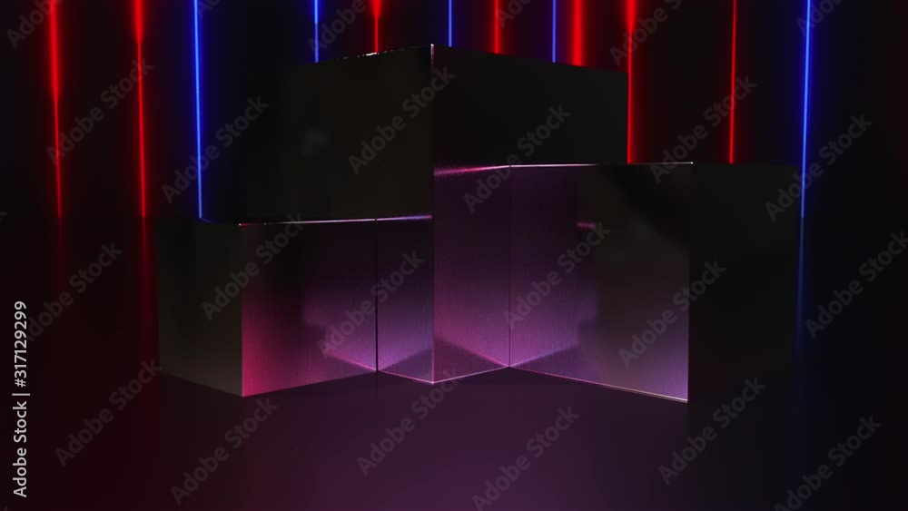 Aufkleber computer generated a pedestal and a showcase with neon lines. 3d rendering fashion background