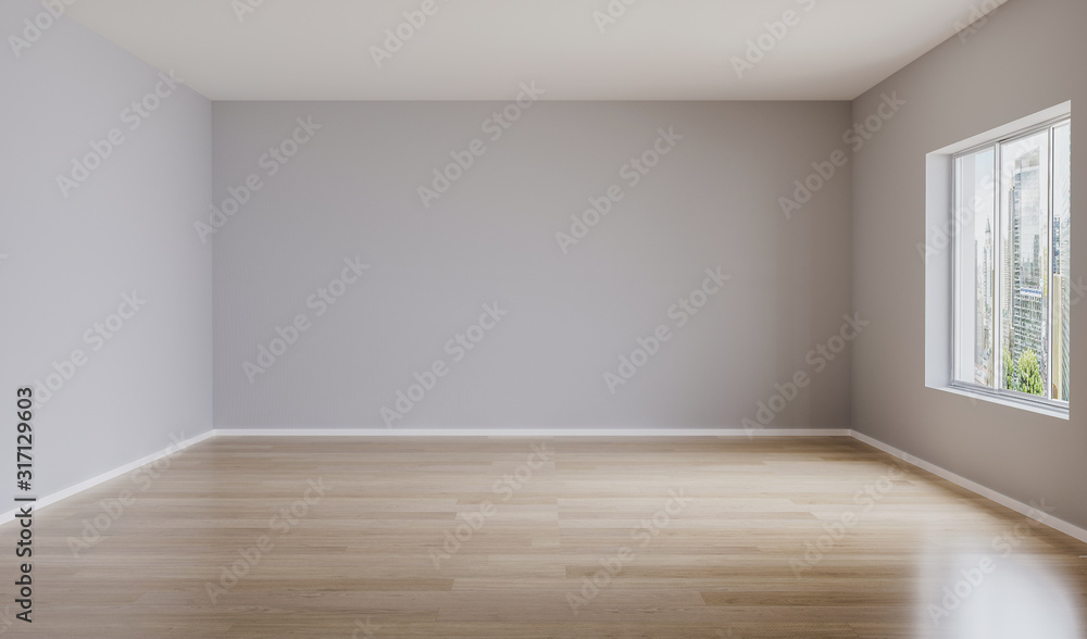 Wall mural empty room with light walls and wooden floor. empty room for mockup. 3d rendering