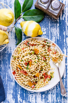 Pasta with lemon and celery pesto served with bottarga