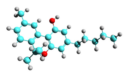 3D image of cannabinol skeletal formula - molecular chemical structure of CBN isolated on white background,