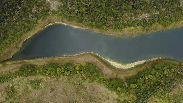 Aerial Birdview of Lake Cuicocha during morning. Otavalo, Ecuador.