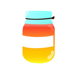 Simple glossy cartoon jar full of honey vector illustration mock-up with blank space for label