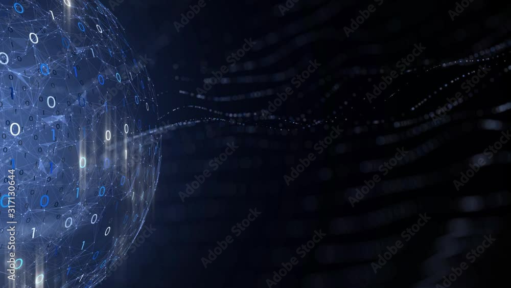 Poster futuristic digital computer cyberspace with sphere rotation and binary data copy space animation bac