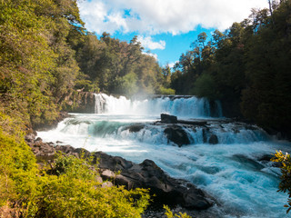 Waterfall of La Leona, in Huilo Huilo Biological Reserve, Los Ríos Region, southern Chile.