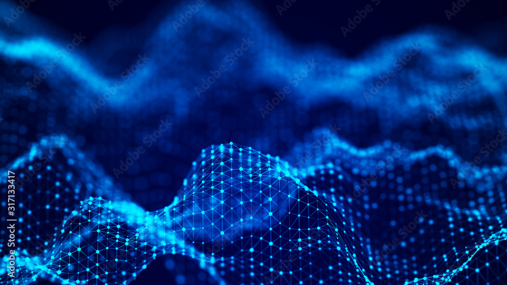 Aufkleber Visualization musical sounds. Abstract technology background. Artificial intelligence. Science background. Big data visualization. 3D rendering.