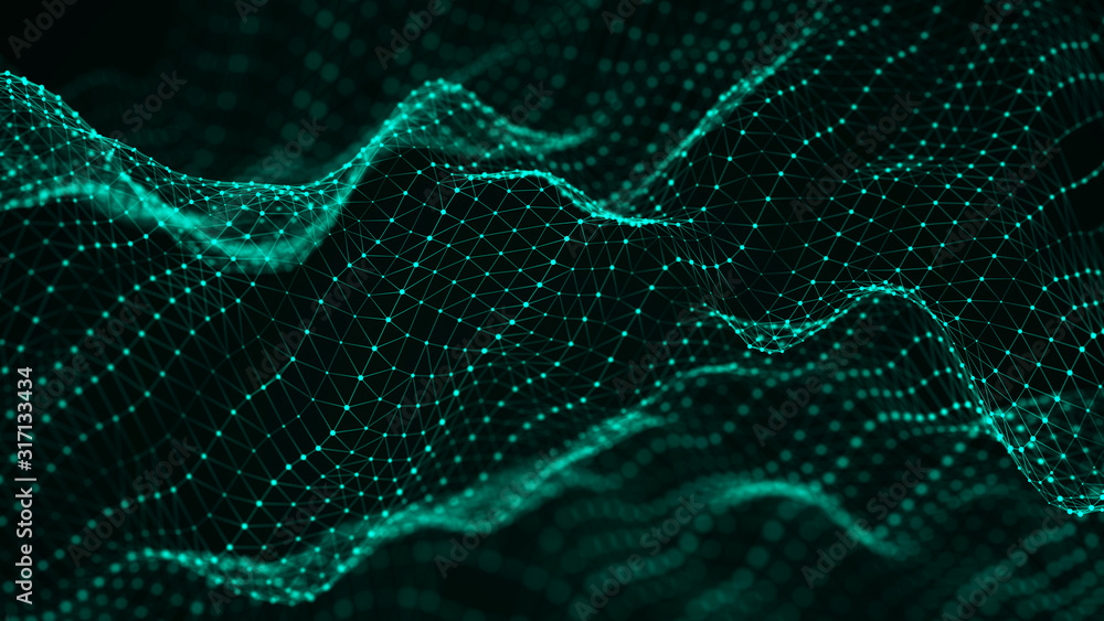 Aufkleber Visualization musical sounds. Abstract technology background. Artificial intelligence. Science background. Big data visualization. 3D rendering.