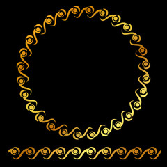Vector Golden Circle Floral Frame, at black background