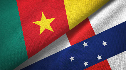Cameroon and Netherlands Antilles two flags textile cloth, fabric texture