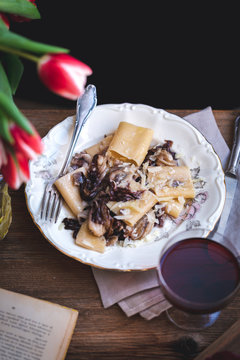 Pasta with radicchio, panceta and Parmesan
