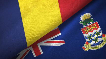 Chad and Cayman Islands two flags textile cloth, fabric texture