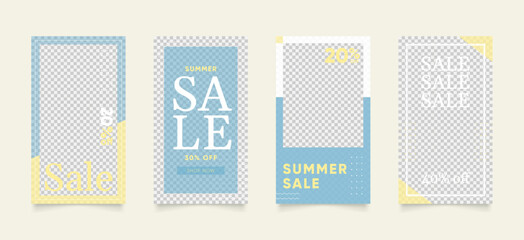 social media post template for digital marketing and sale promo. summer sale fashion advertising. yellow blue banner offer. promotional mockup photo vector frame illustration