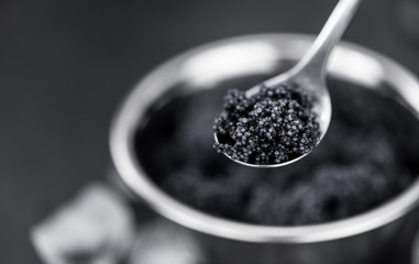 Black Caviar as detailed close-up shot, selective focus