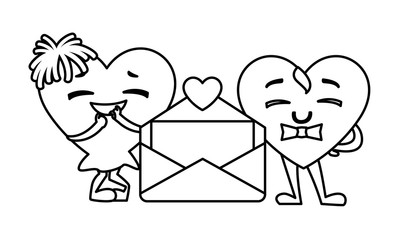 two happy hearts with envelope,, valentines day card