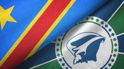 Congo Democratic Republic and Martinique two flags textile cloth, fabric texture