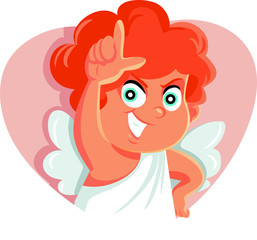 Funny Cupid Making Loser Sign for Bad Luck in Love