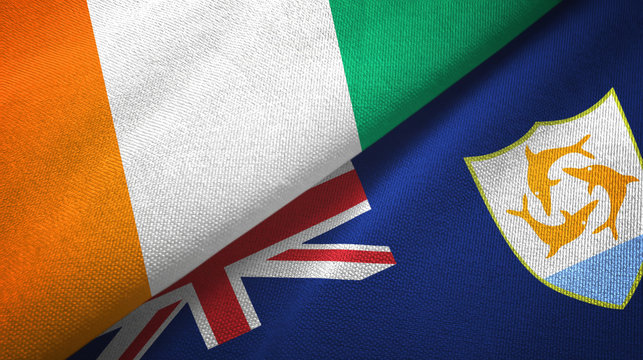 Ivory Coast Cote d'Ivoire and Anguilla two flags textile cloth, fabric texture