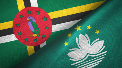 Dominica and Macau two flags textile cloth, fabric texture