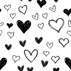 Heart doodles seamless pattern. Hand drawn valentine's day love hearts texture. 