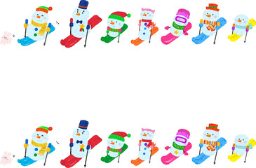 Obraz premium 雪だるまスキーフレーム 上下