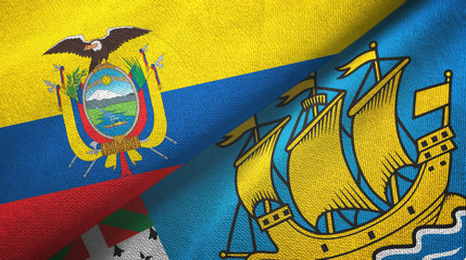 Ecuador and Saint Pierre and Miquelon two flags textile cloth, fabric texture