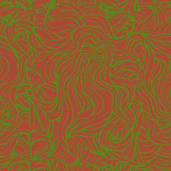 Chaotic toothed flowing green lines on a terracotta background