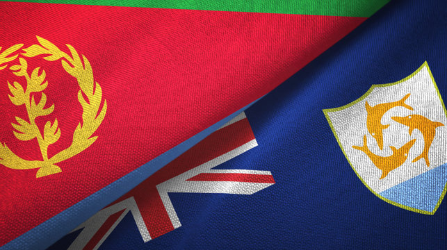 Eritrea and Anguilla two flags textile cloth, fabric texture