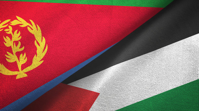Eritrea and Palestine two flags textile cloth, fabric texture
