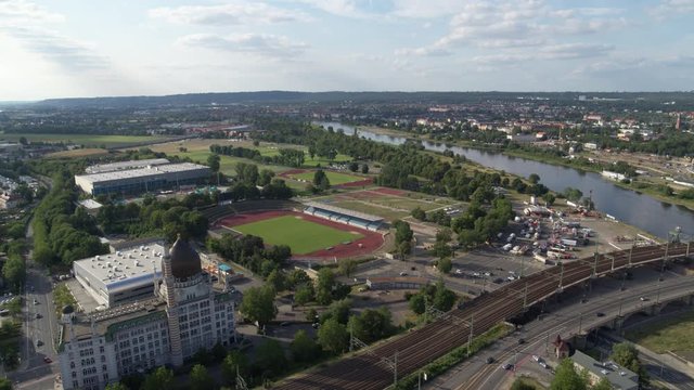 beautiful arielflight over the dresden ostrapark with the yenize