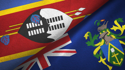 Eswatini and Pitcairn Islands two flags textile cloth, fabric texture