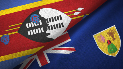 Fototapeta premium Eswatini and Turks and Caicos Islands two flags textile cloth, fabric texture