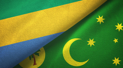 Gabon and Cocos Keeling Islands two flags textile cloth, fabric texture