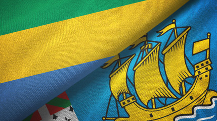 Gabon and Saint Pierre and Miquelon two flags textile cloth, fabric texture