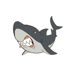 鋭い歯を見せるクールなサメのキャラクターイラスト