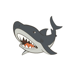 鋭い歯を見せるクールなサメのキャラクターイラスト