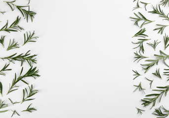 Composition with fresh rosemary on white background, top view