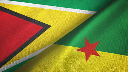 Guyana and French Guiana two flags textile cloth, fabric texture