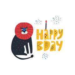 Lion flat illustration with happy Birthday typography