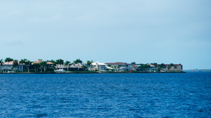 Punta Gorda, FL / USA - 12 25 2019: Punta Gorda city downtown building and blue sky