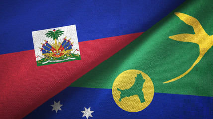 Haiti and Christmas Island two flags textile cloth, fabric texture