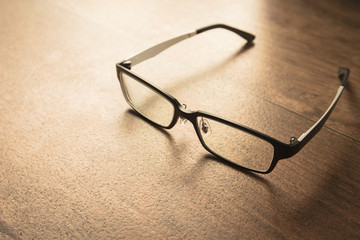 glasses on wooden table