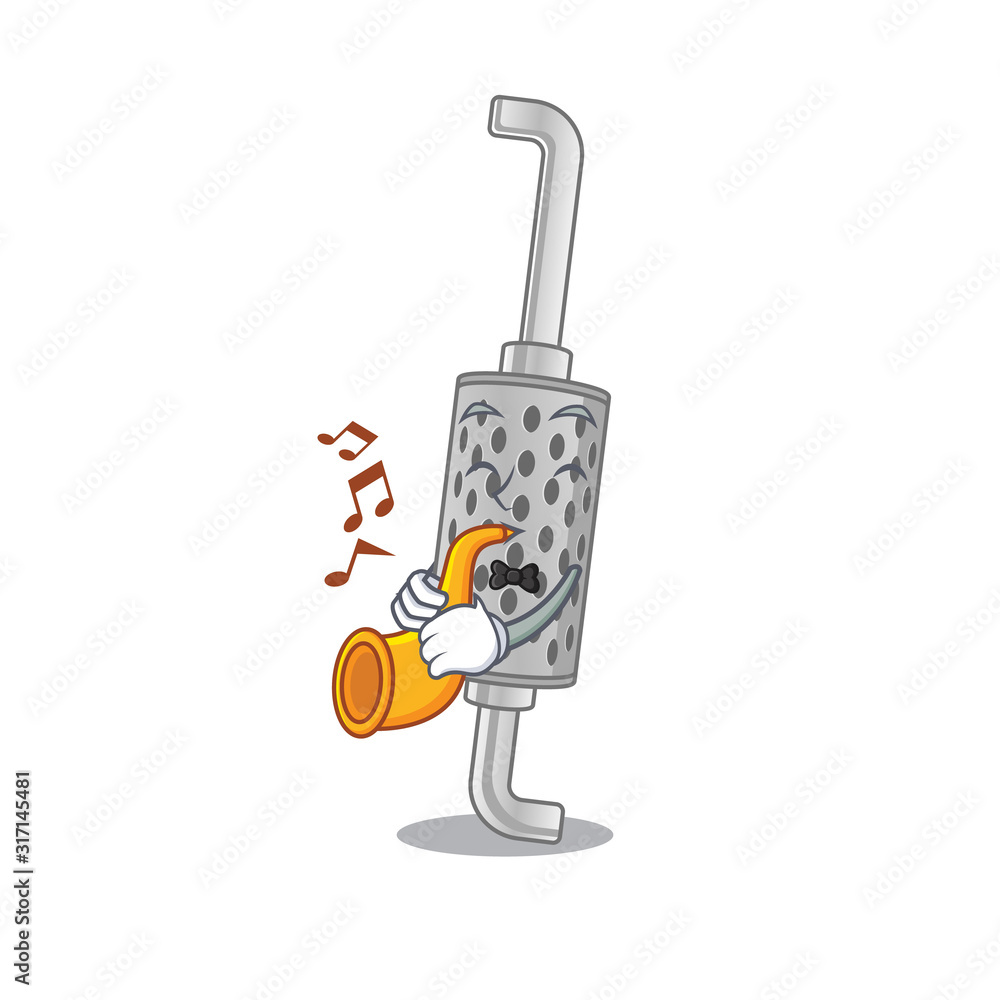 Sticker cartoon character style of exhaust pipe performance with trumpet