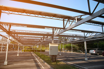 Solar power panels installed on the roof of the parking lot. Which is the most efficient use Due to the limited area.