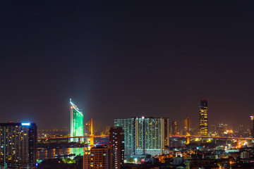 Plakat Bangkok city view and traffic road at night, Thailand