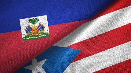 Fototapeta premium Haiti and Puerto Rico two flags textile cloth, fabric texture