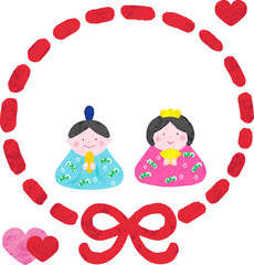 ひなまつりリボンフレーム　丸　文字無し