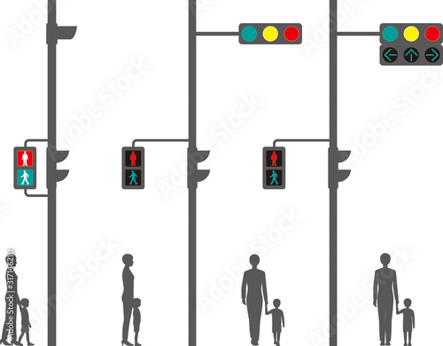 横型信号機 歩行者用信号機 矢印式信号機と歩行者 Wall Mural Hiro