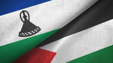 Lesotho and Palestine two flags textile cloth, fabric texture